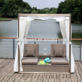 Promotional leisure outdoor furniture plastic rattan wicker daybed with canopy for poolside